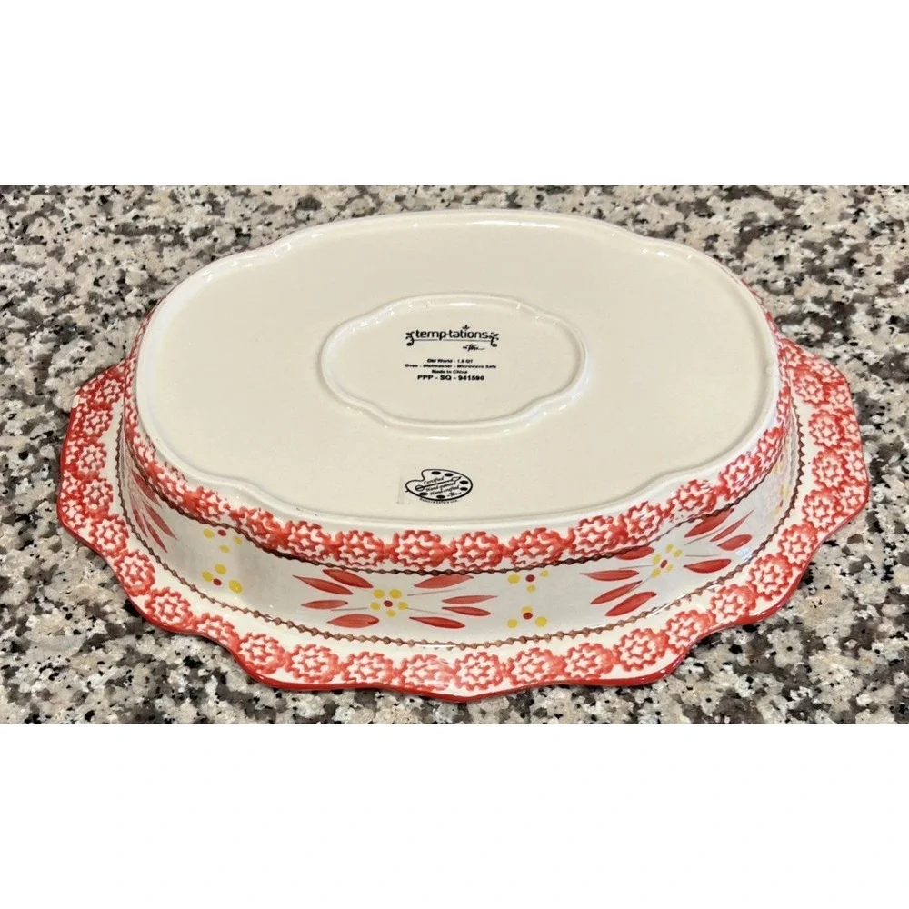 New Temp-tations Old World Red Oval Baking Dish 1.5 qt Casserole Dish W/Rack 13